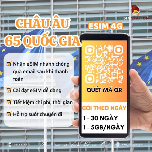 eSIM Châu Âu 65 Nước - Gói Theo Ngày