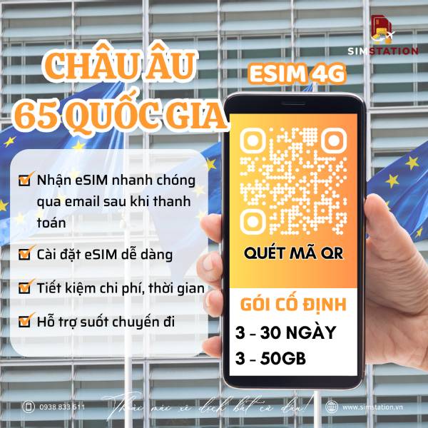 eSIM Châu Âu 65 Nước - Gói Cố Định