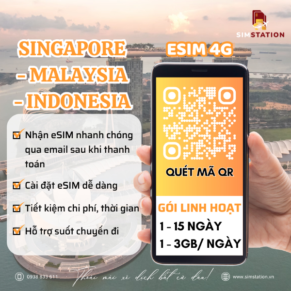 ESIM Singapore - Malay - Indonesia : Gói Theo Ngày - AS3
