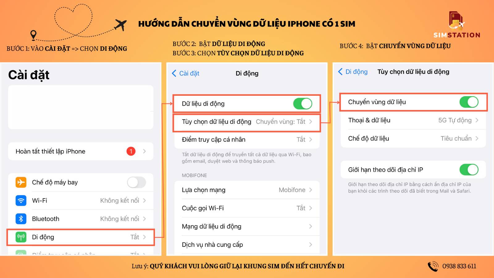 HƯỚNG DẪN CHUYỂN VÙNG DỮ LIỆU IPHONE CÓ 1 SIM