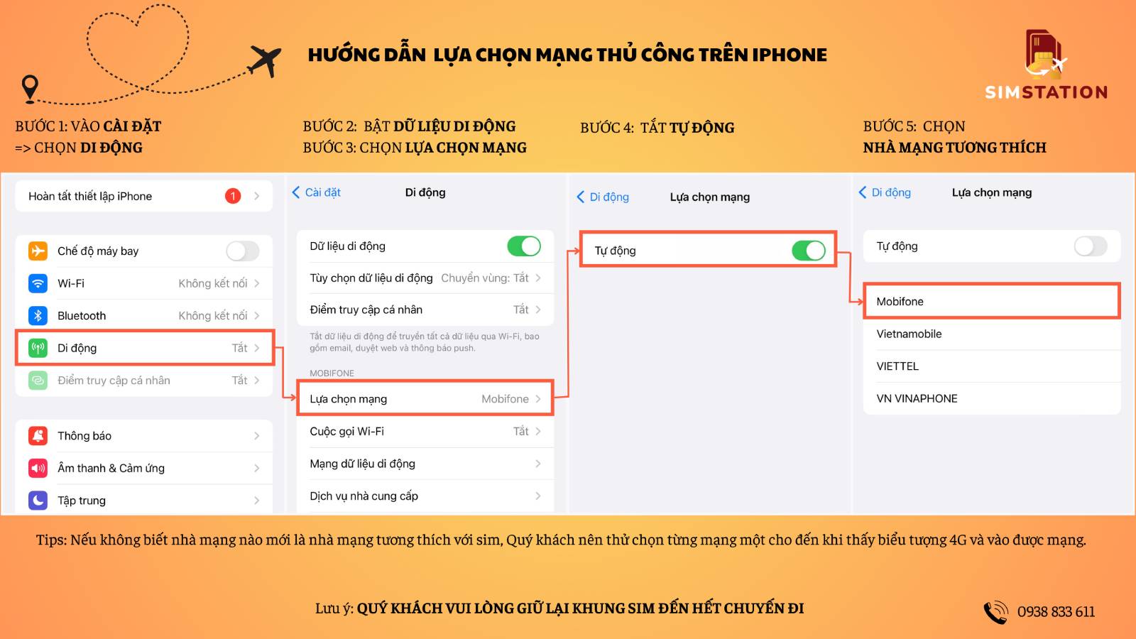 Hướng dẫn lụa chọn mạng thủ cộng trên iphone