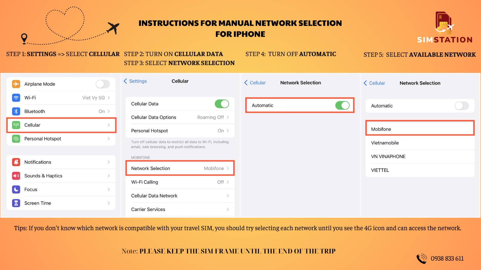 INSTRUCTIONS FOR MANUAL NETWORK SELECTION FOR IPHONE