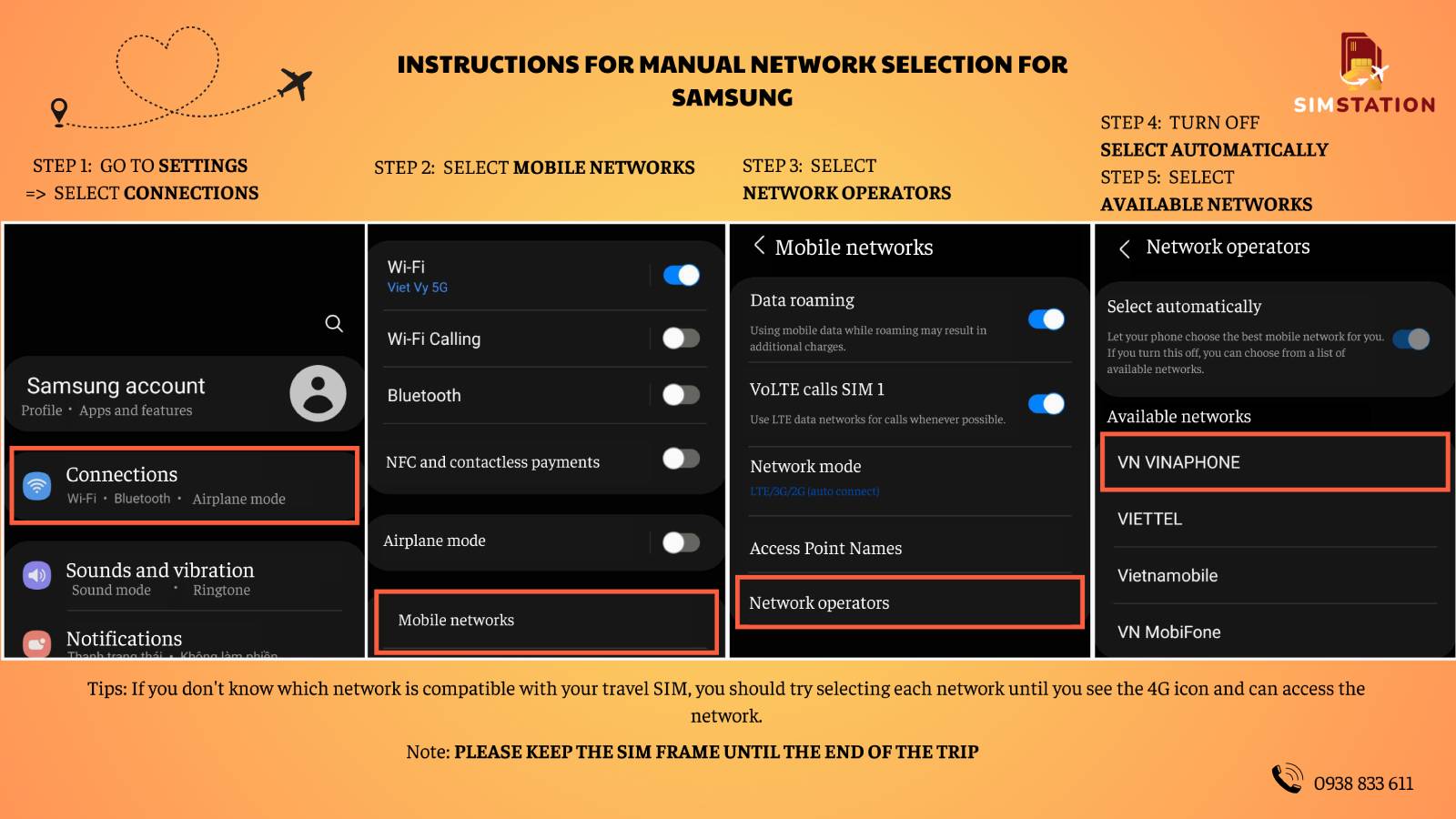 INSTRUCTIONS FOR MANUAL NETWORK SELECTION FOR SAMSUNG