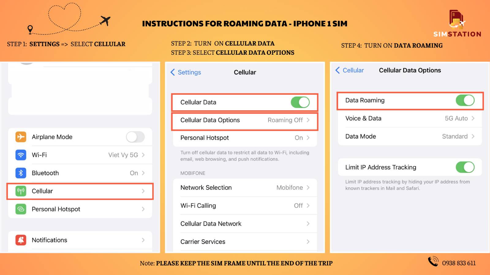INSTRUCTIONS FOR ROAMING DATA - IPHONE 1 SIM
